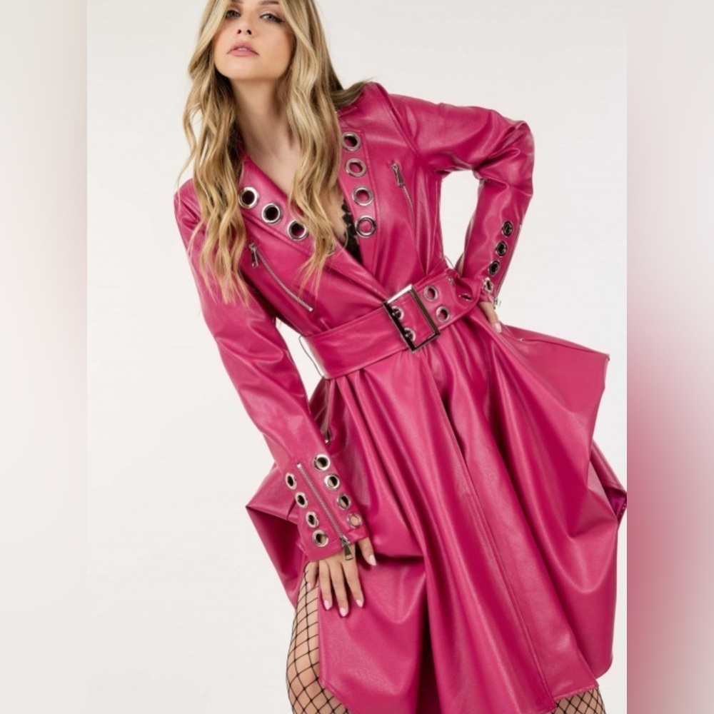 Pink Faux Leather Jacket Dress